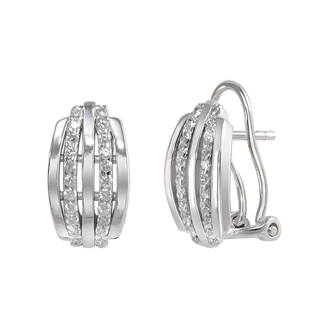 Pendientes de plata de ley 925 de 8x15 mm de triple banda con circonitas