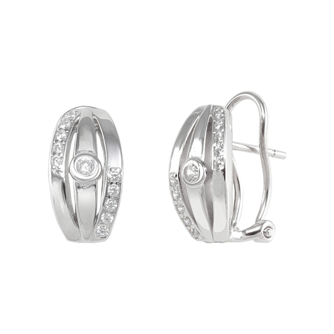 Pendientes de plata de ley 925 de 8x15 mm con circonitas y cierre omega