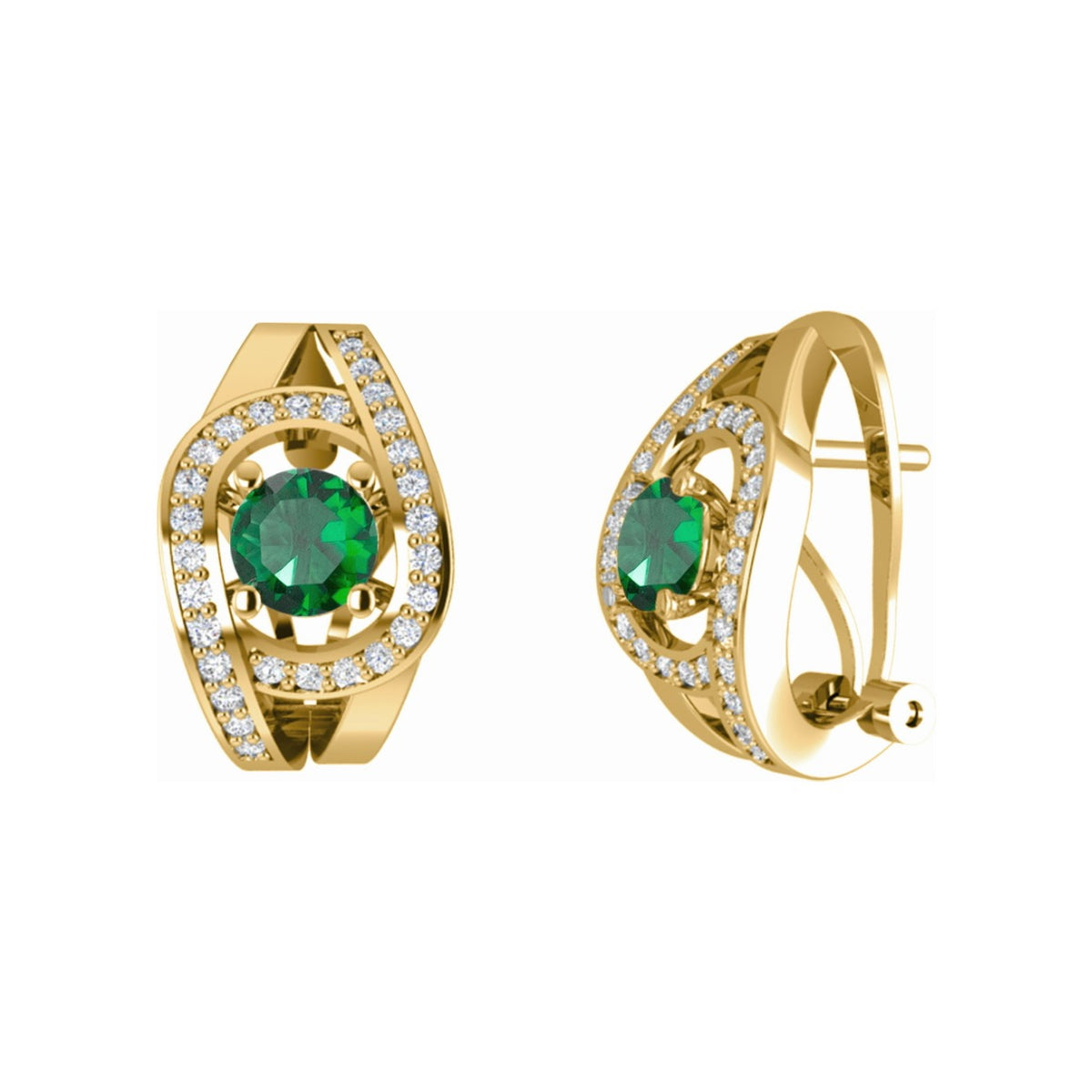 Pendientes de plata de ley 925 con baño de oro de 10x16 mm con circonita verde esmeralda central