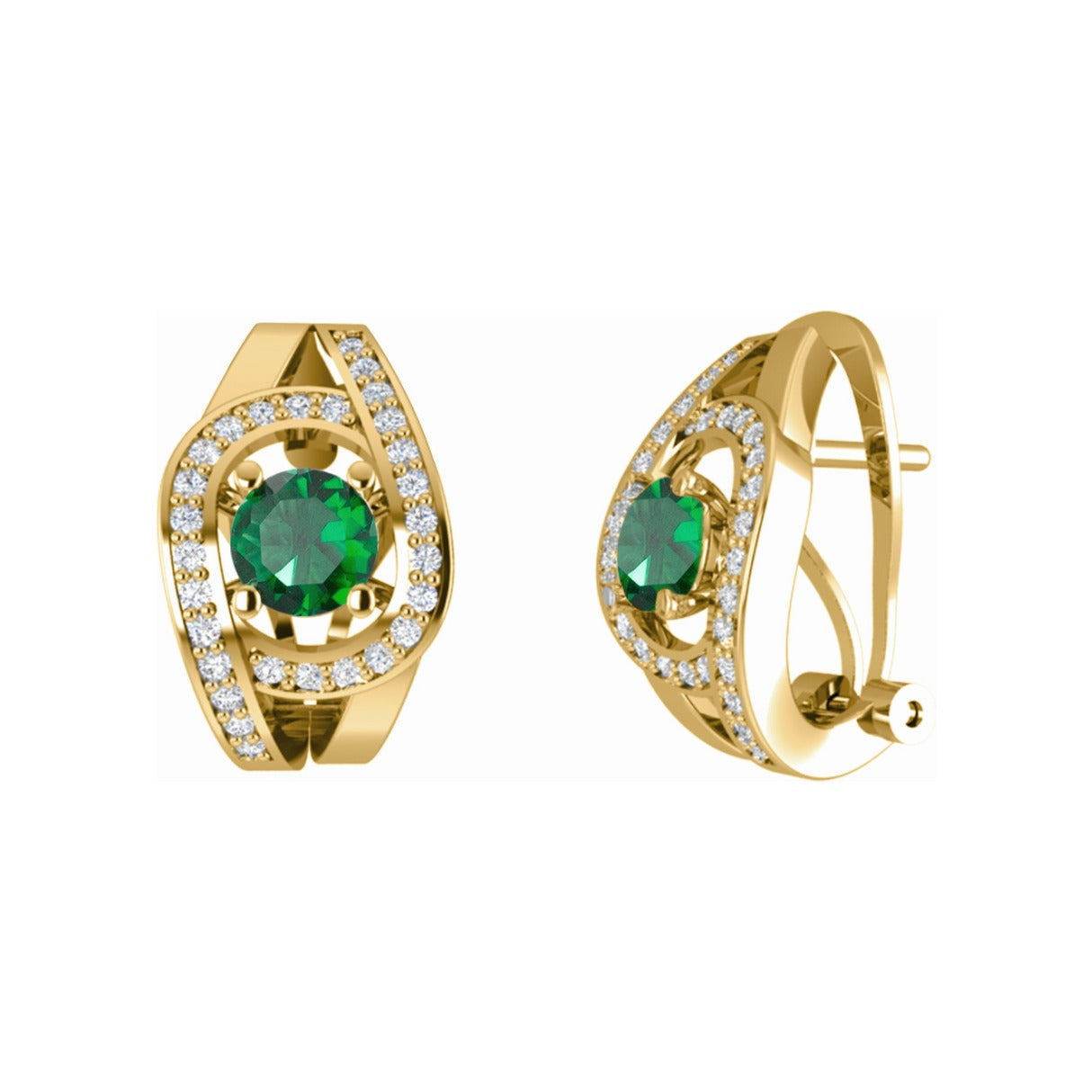 Pendientes de plata de ley 925 con baño de oro de 10x16 mm con circonita verde esmeralda central