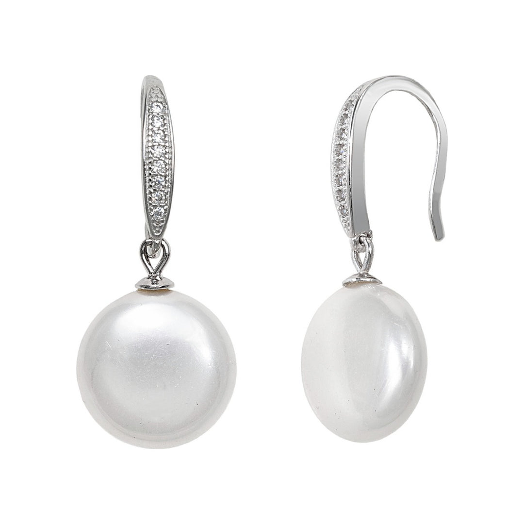 Pendientes de plata de ley 925 de 12x27 mm con perla y circonitas