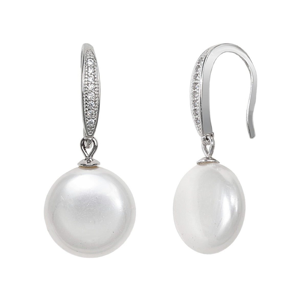 Pendientes de plata de ley 925 de 12x27 mm con perla y circonitas