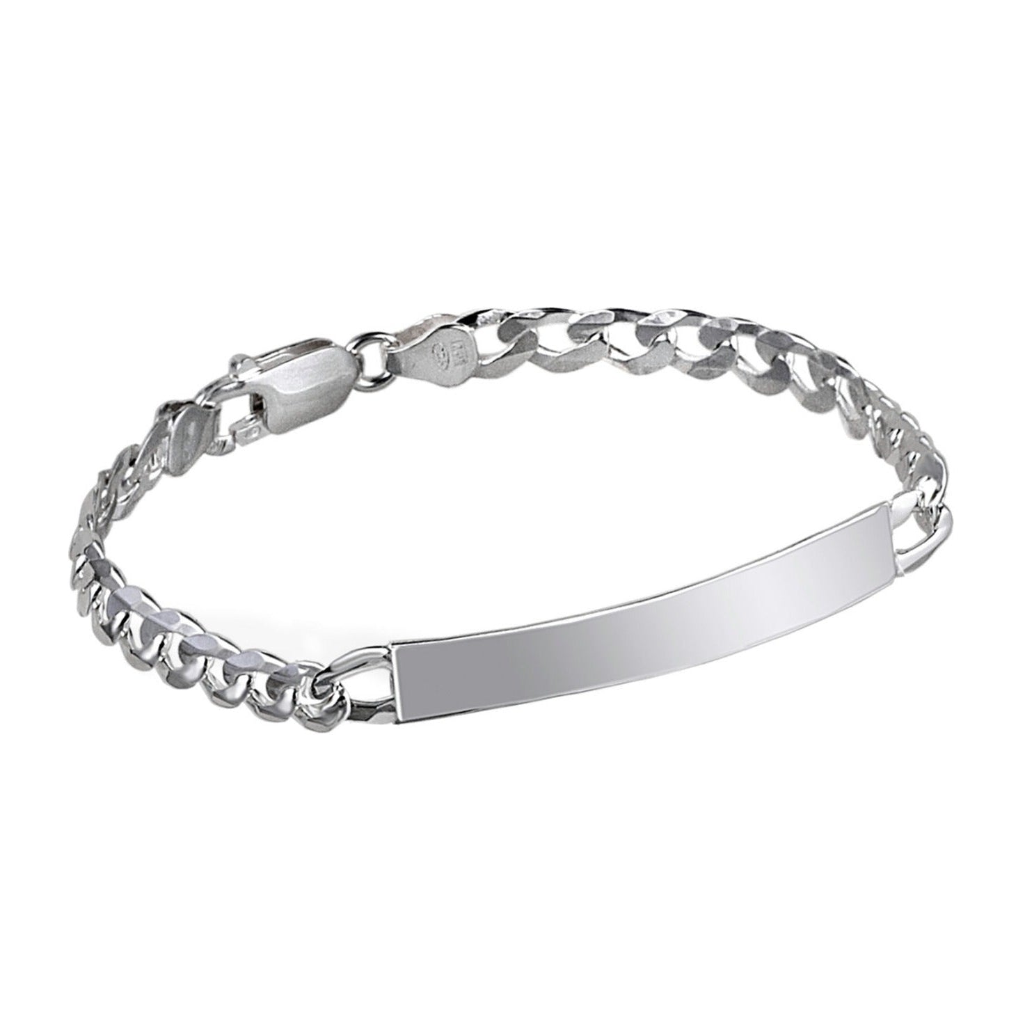Pulsera de plata de ley 925 barbada con placa de 7x40 mm y 190 mm de largo