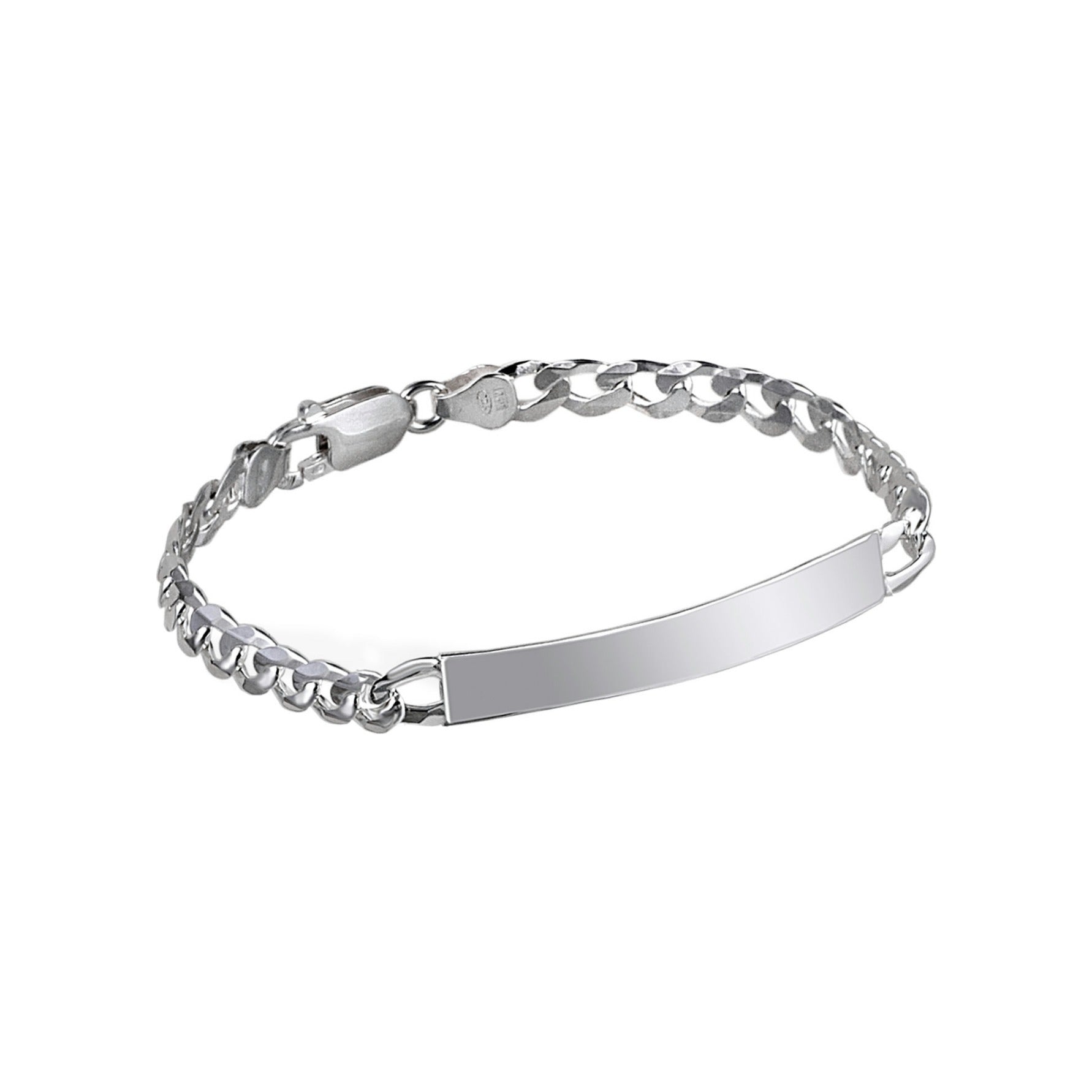 Pulsera de plata de ley 925 barbada con placa de 7x40 mm y 190 mm de largo