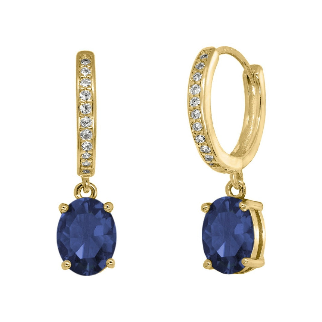 Criollas de plata de ley 925 con baño de oro de 6x24 mm y 14 mm de diámetro con circonita azul