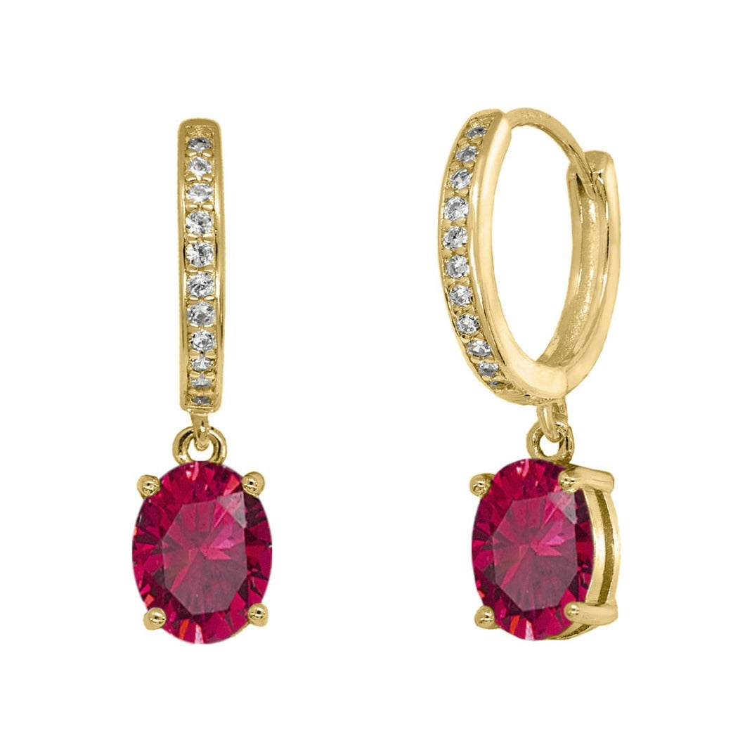 Criollas de plata de ley 925 con baño de oro de 6x24 mm y 14 mm de diámetro con circonita roja