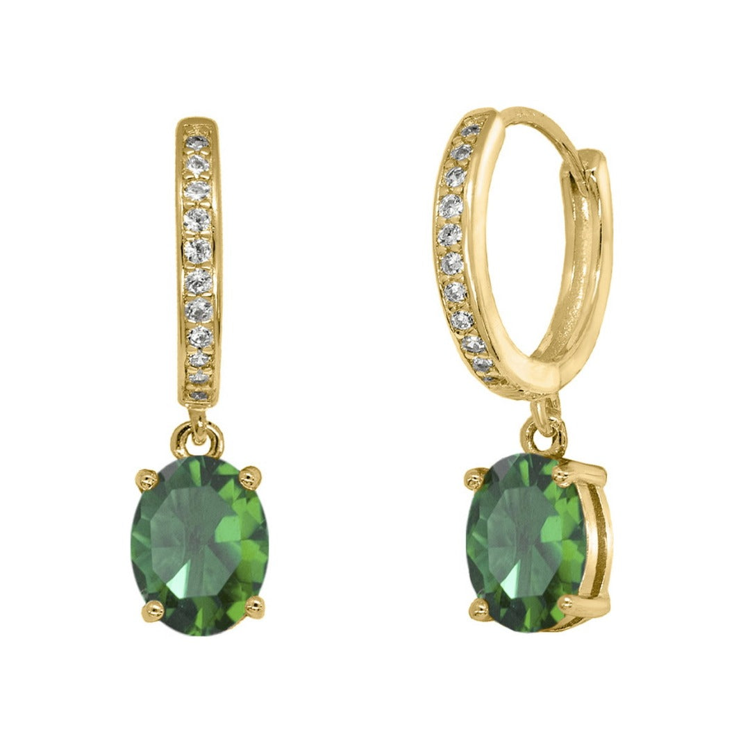 Criollas de plata de ley 925 con baño de oro de 6x24 mm y 14 mm de diámetro con circonita verde