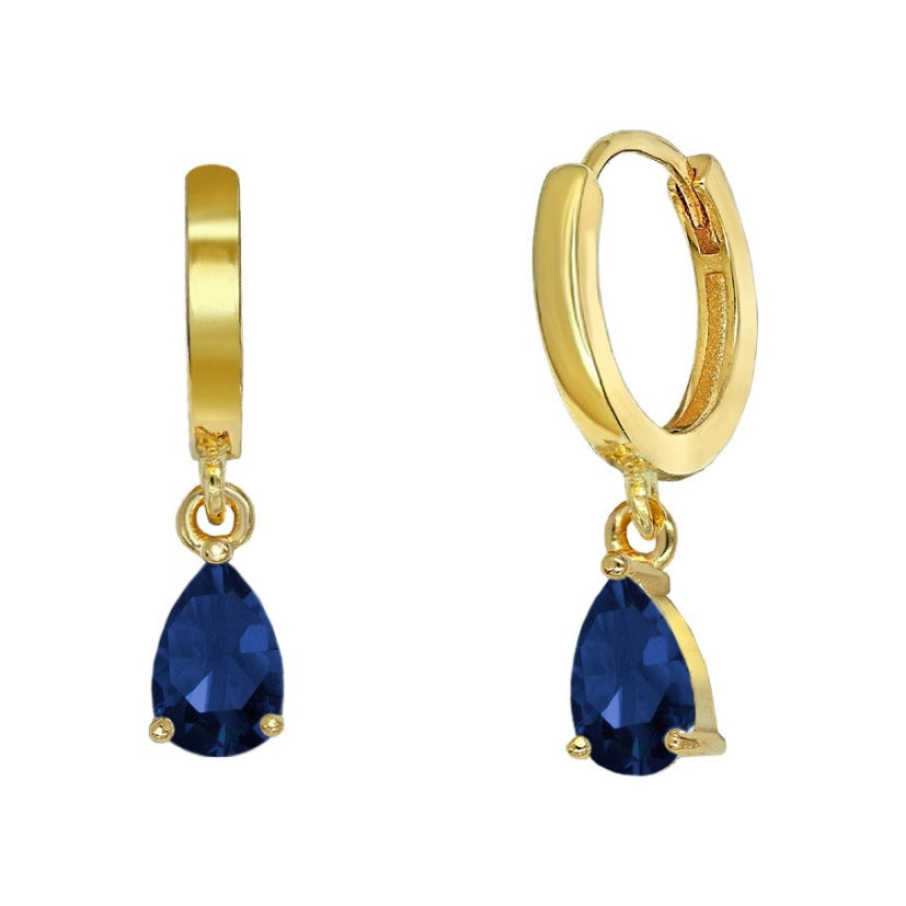 Criollas de plata de ley 925 con baño de oro de 4x20 mm con lágrima azul zafiro