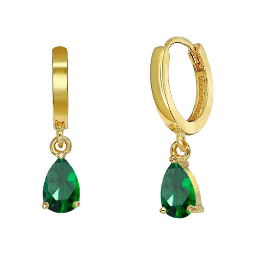 Criollas de plata de ley 925 con baño de oro de 4x20 mm con lágrima verde esmeralda