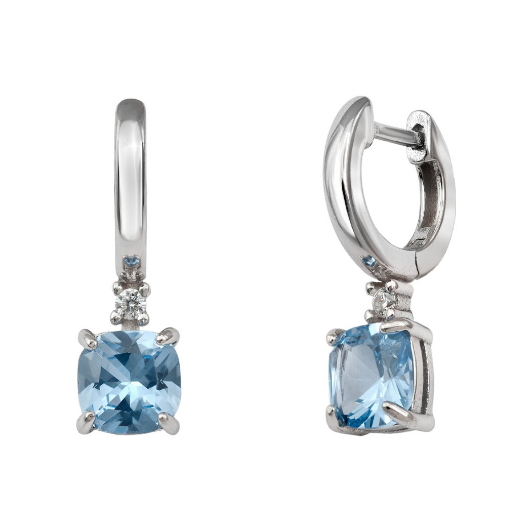 Criollas de plata de ley 925 de 6x9 mm y 11 mm de diámetro con circonita azul aguamarina