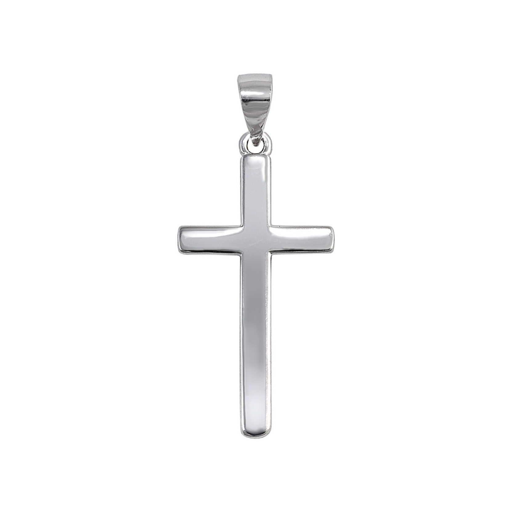 Colgante de cruz de plata de ley 925 lisa y alargada de 15x30 mm