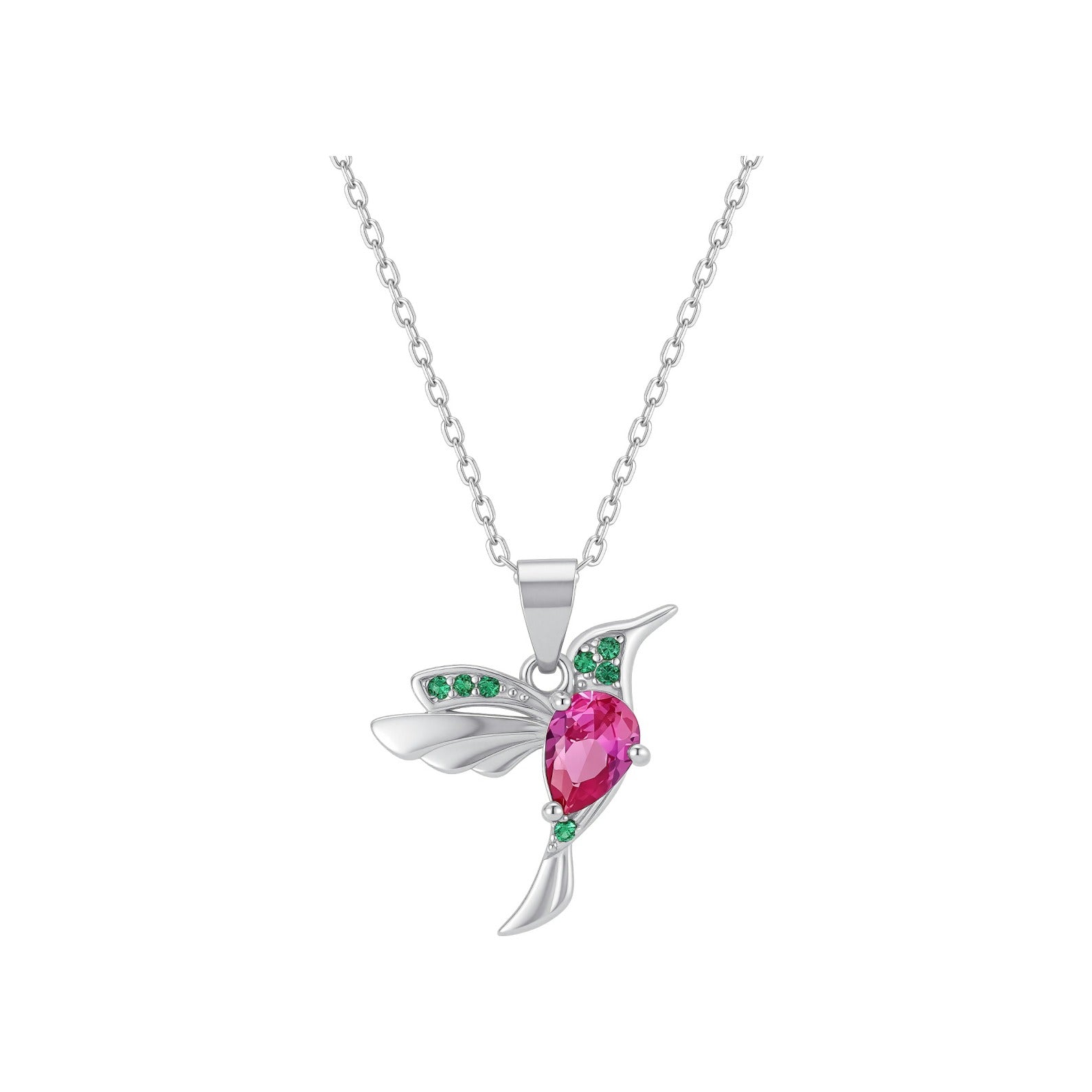 Gargantilla de plata de ley 925 con colgante de colibrí de 17 mm con circonitas de color