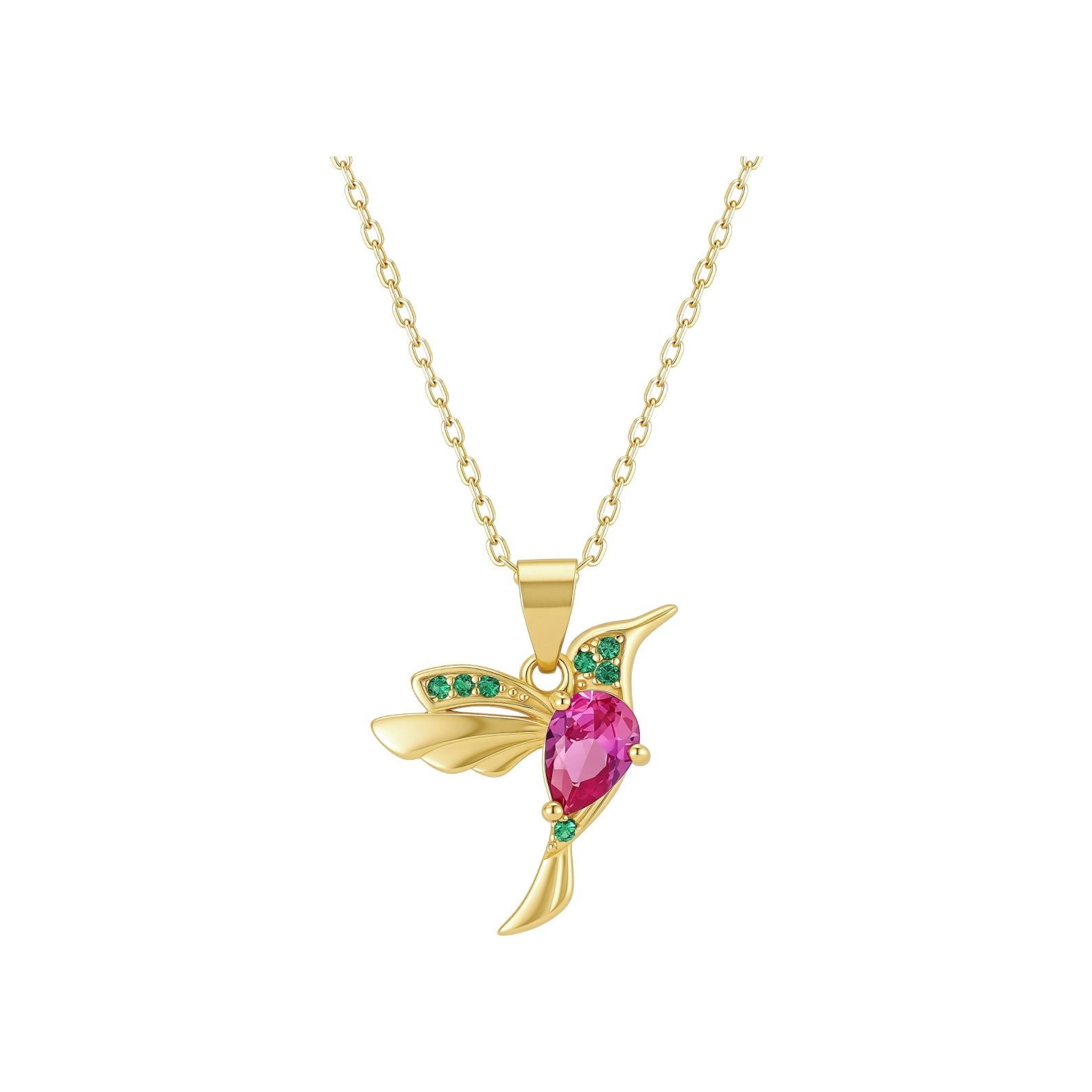 Gargantilla de plata de ley 925 con baño de oro y colgante de colibrí de 17 mm con circonitas