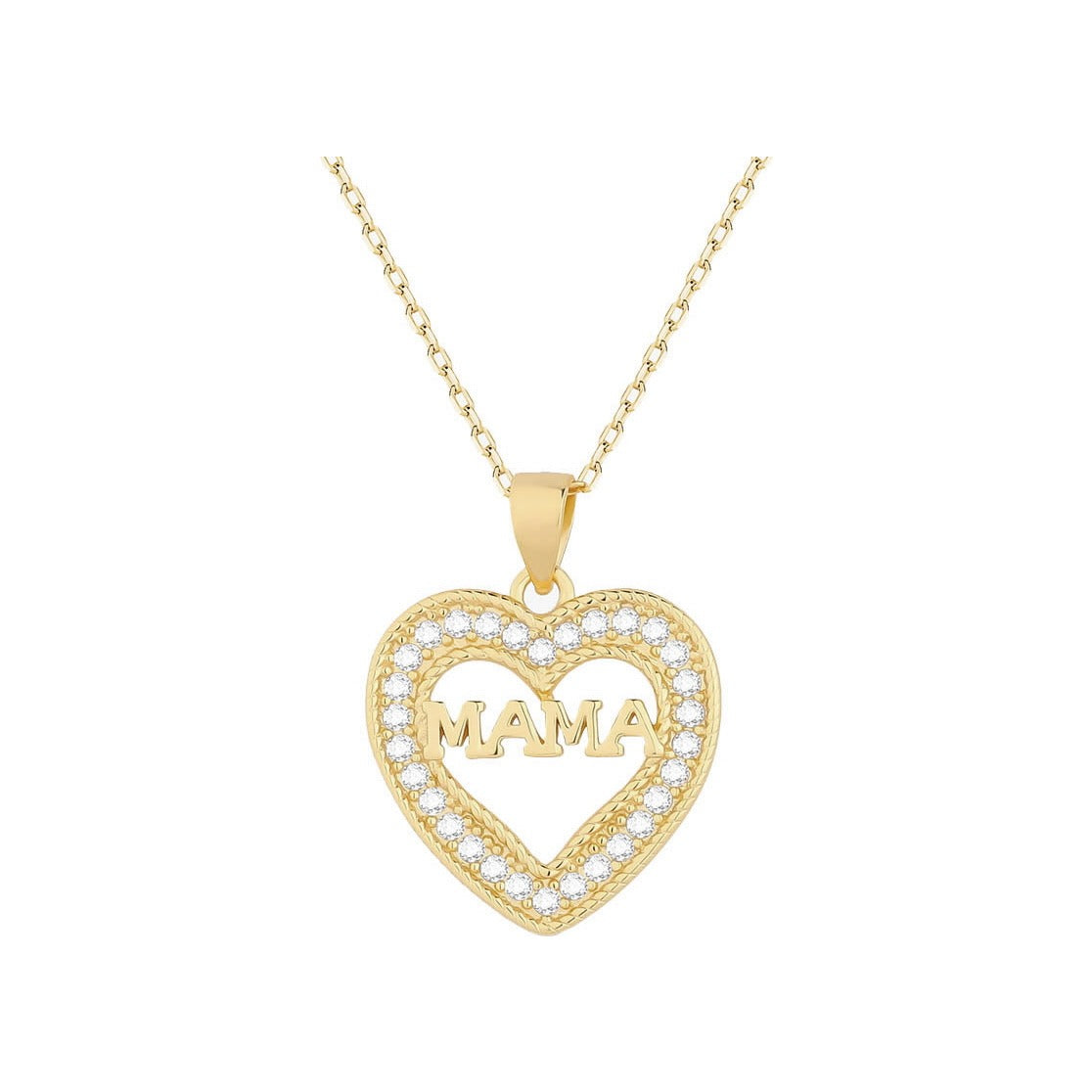 Gargantilla de plata de ley 925 con baño de oro y corazón MAMÁ de 19x20 mm con circonitas