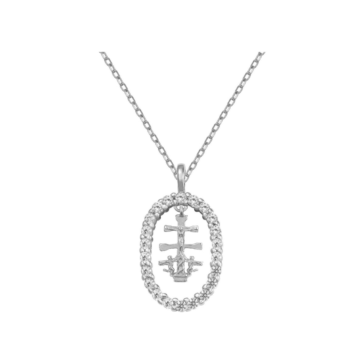 Gargantilla de plata de ley 925 con cruz de Caravaca de 14x20 mm con circonitas