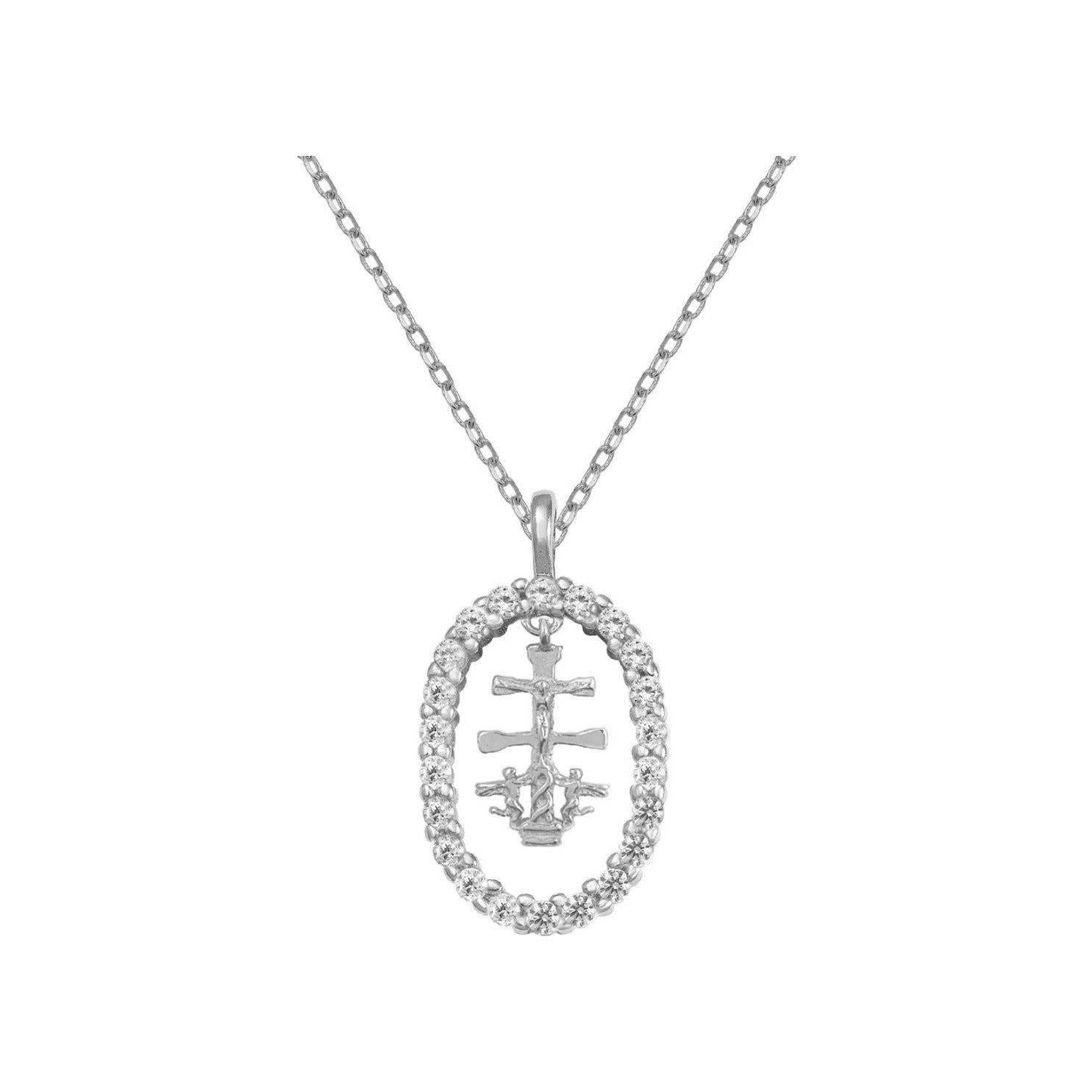 Gargantilla de plata de ley 925 con cruz de Caravaca de 14x20 mm con circonitas
