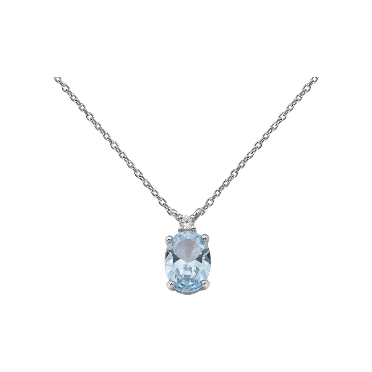 Gargantilla de plata de ley 925 con circonita azul aguamarina de 6x10 mm