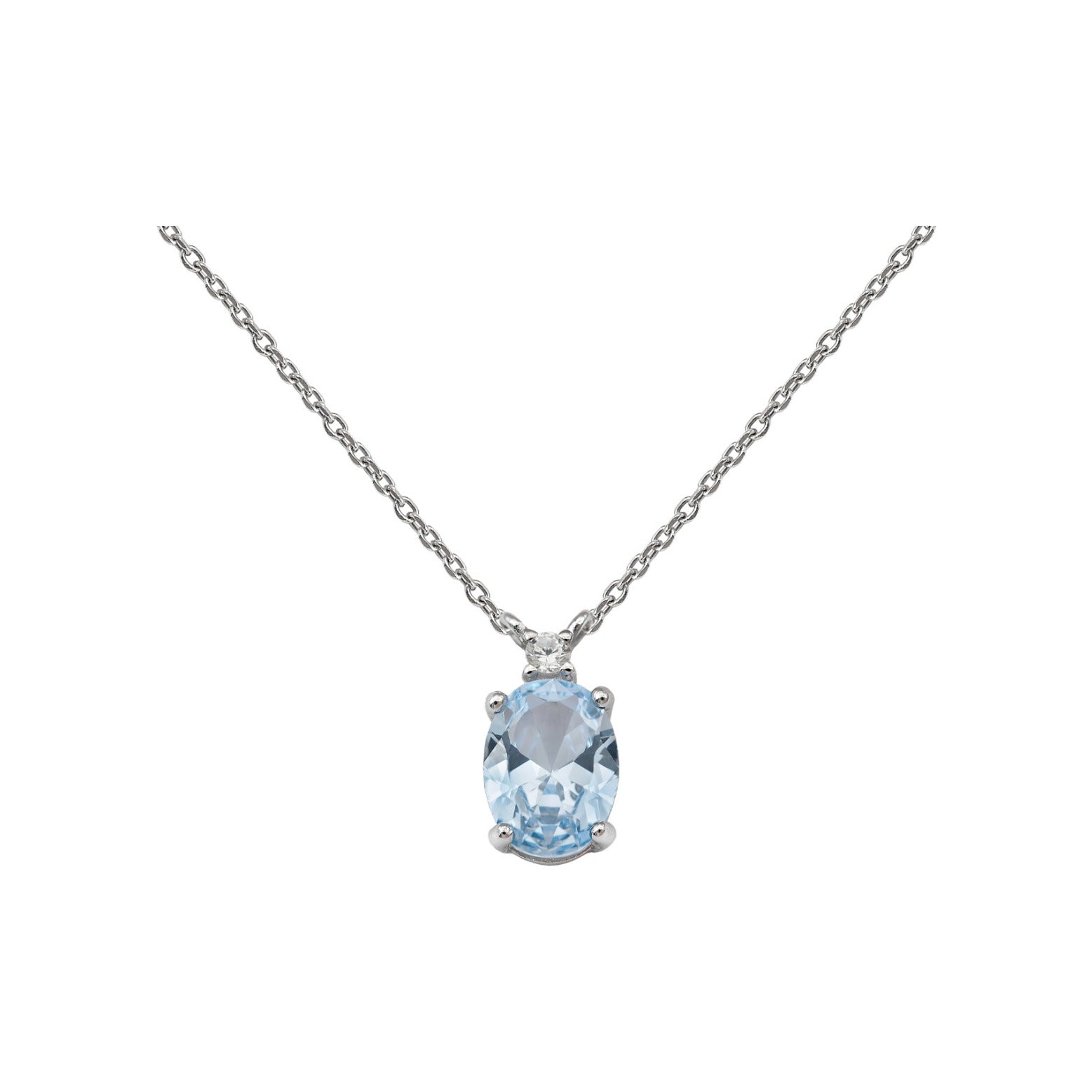 Gargantilla de plata de ley 925 con circonita azul aguamarina de 6x10 mm