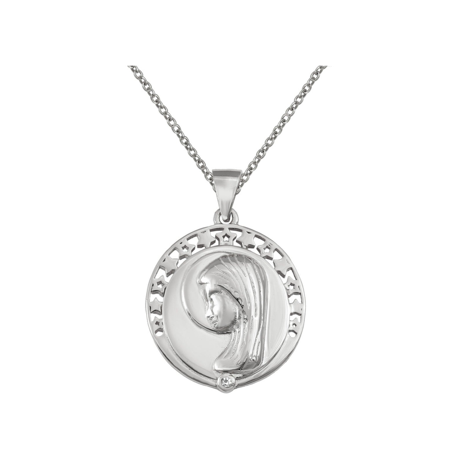 Gargantilla de plata de ley 925 con medalla calada de la Virgen de 18 mm