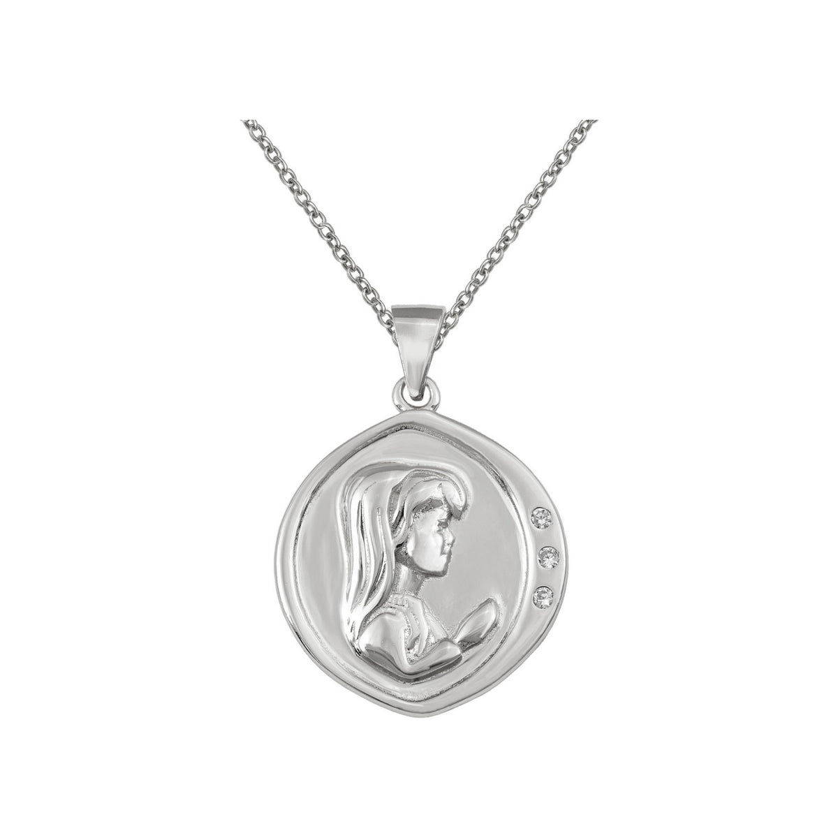 Gargantilla de plata de ley 925 con medalla de la Virgen en relieve de 18x20 mm