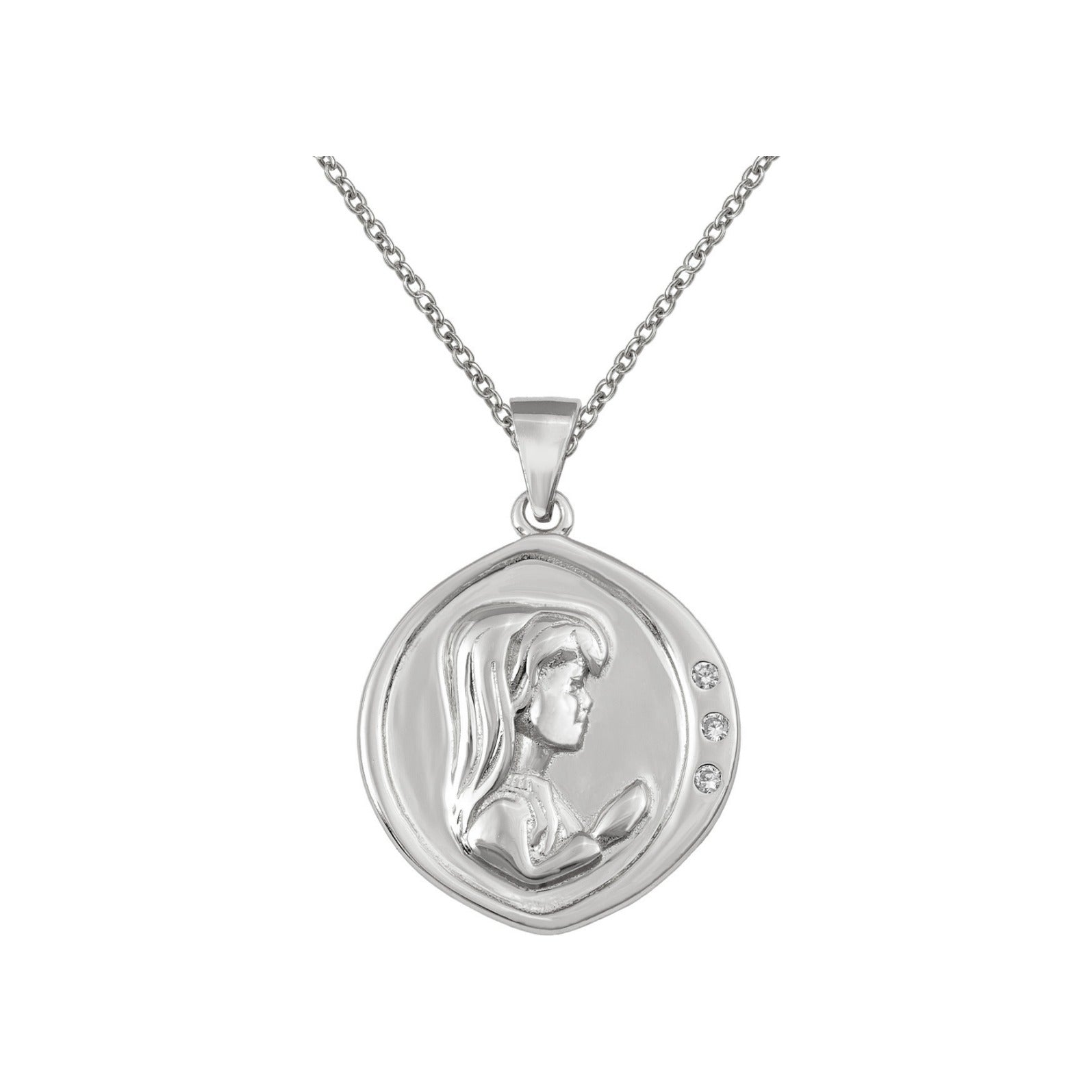 Gargantilla de plata de ley 925 con medalla de la Virgen en relieve de 18x20 mm