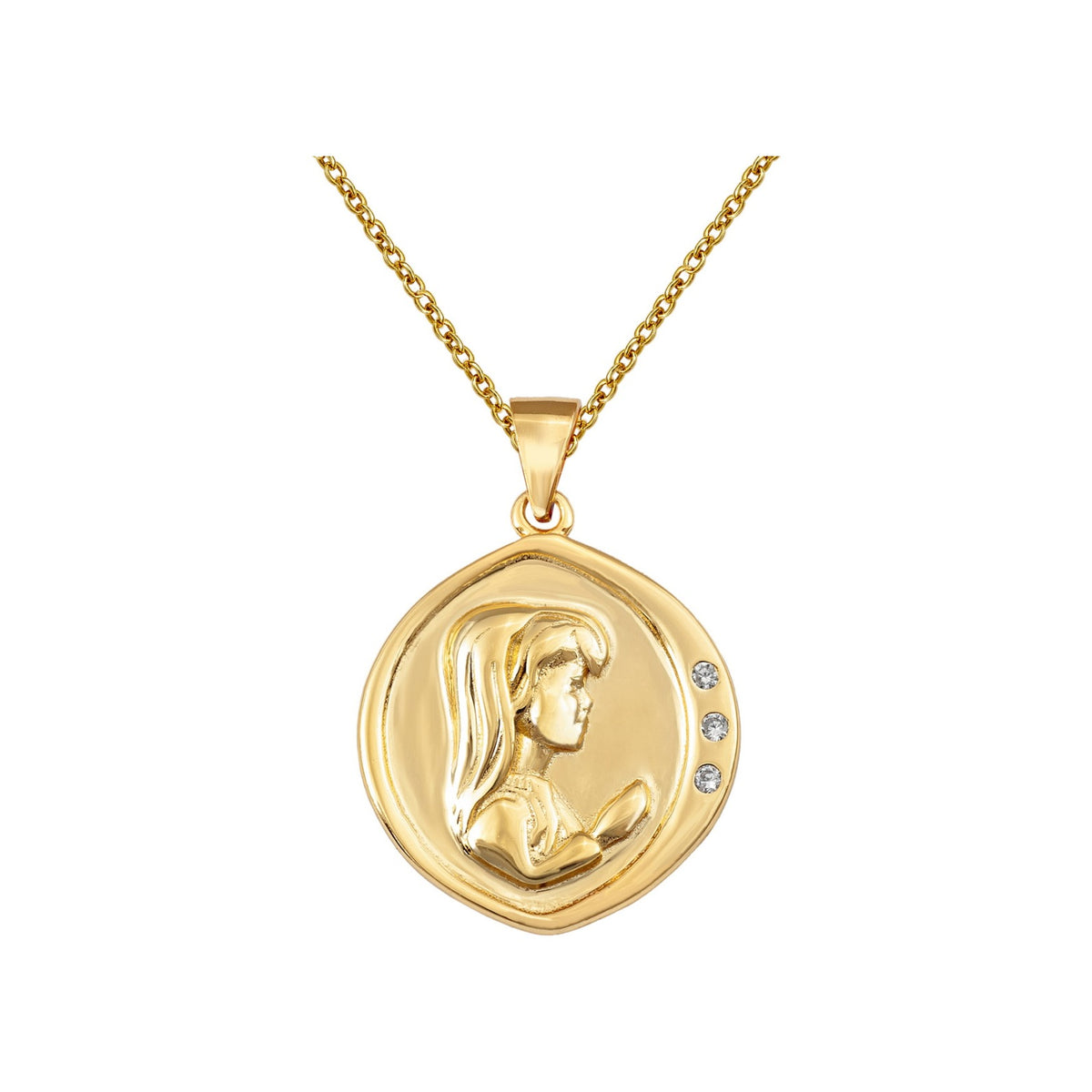 Gargantilla de plata de ley 925 con baño de oro y medalla de la Virgen en relieve de 18x20 mm
