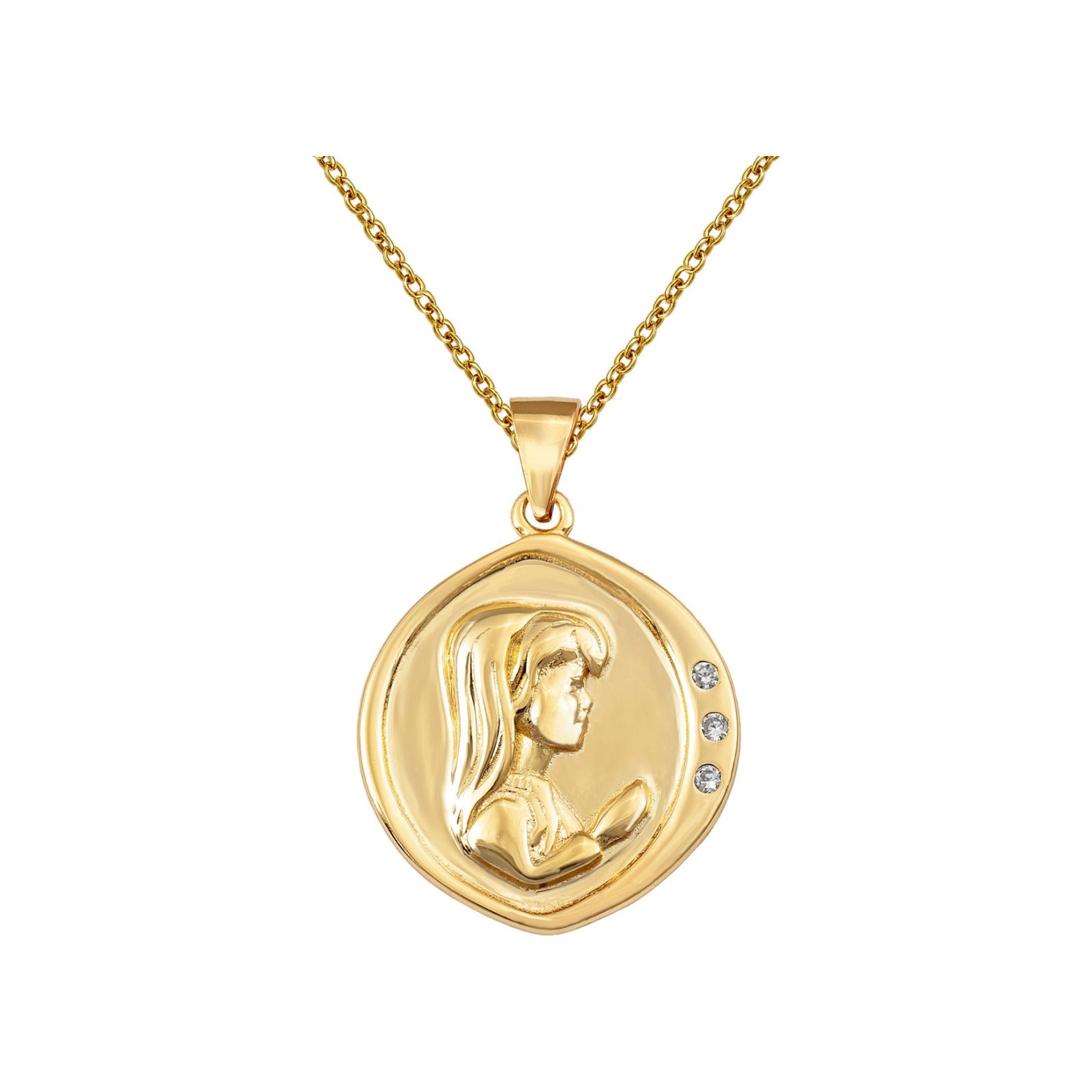 Gargantilla de plata de ley 925 con baño de oro y medalla de la Virgen en relieve de 18x20 mm