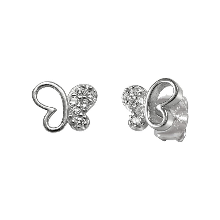 Pendientes de plata de ley 925 de 7x5 mm con forma de mariposa y circonitas