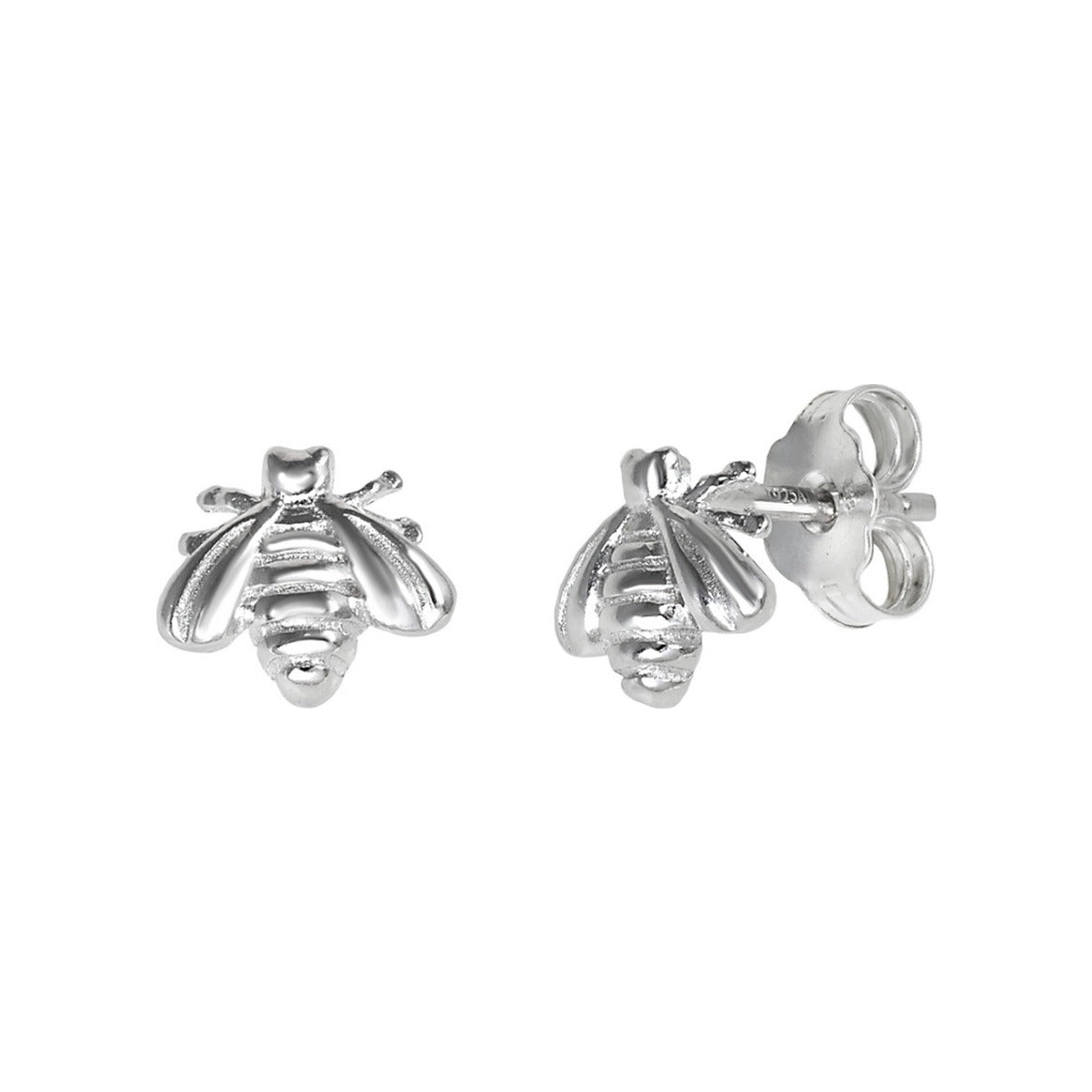 Pendientes de plata de ley 925 de 8x9 mm con forma de abeja labrada