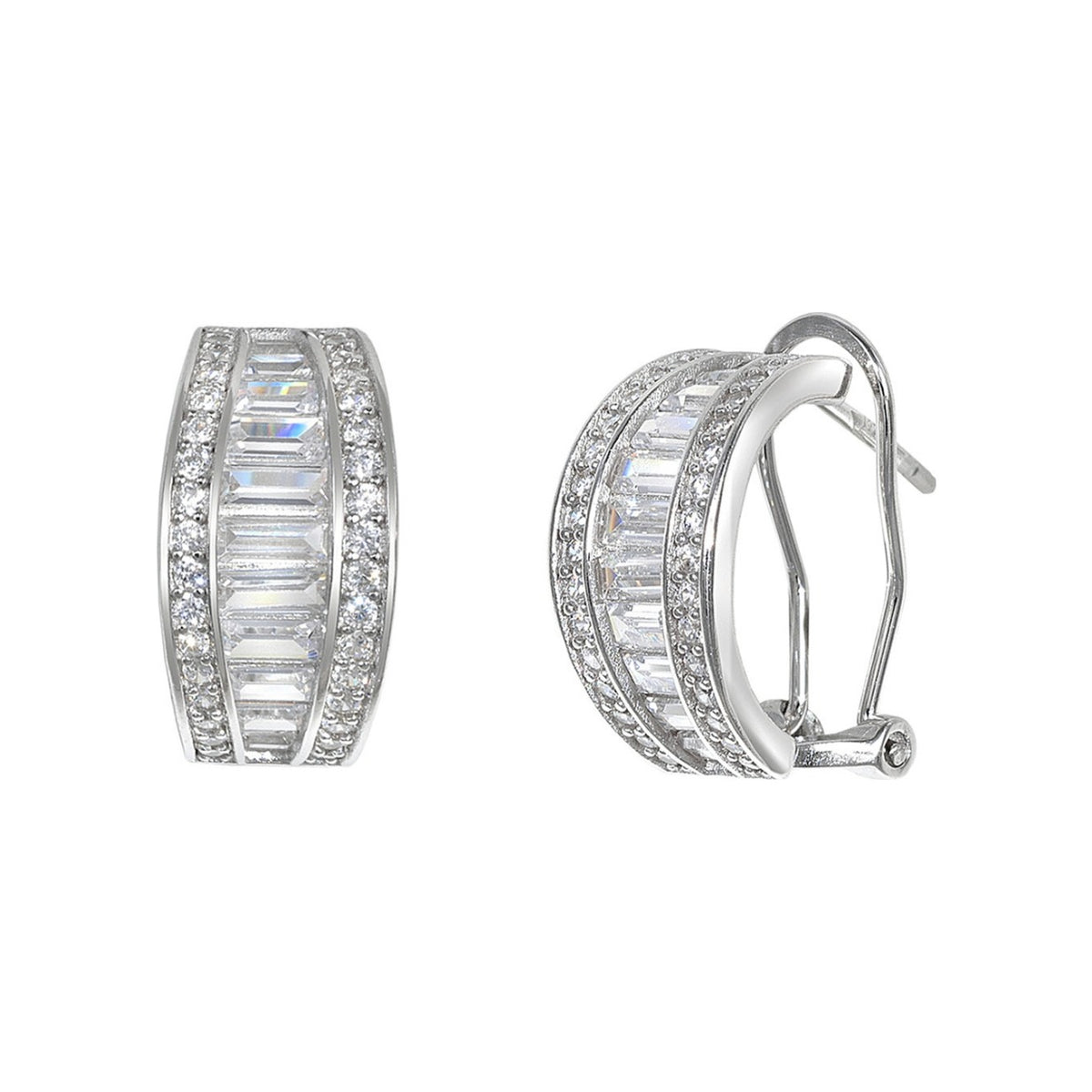 Pendientes de plata de ley 925 de 8x16 mm con circonitas talla baguette