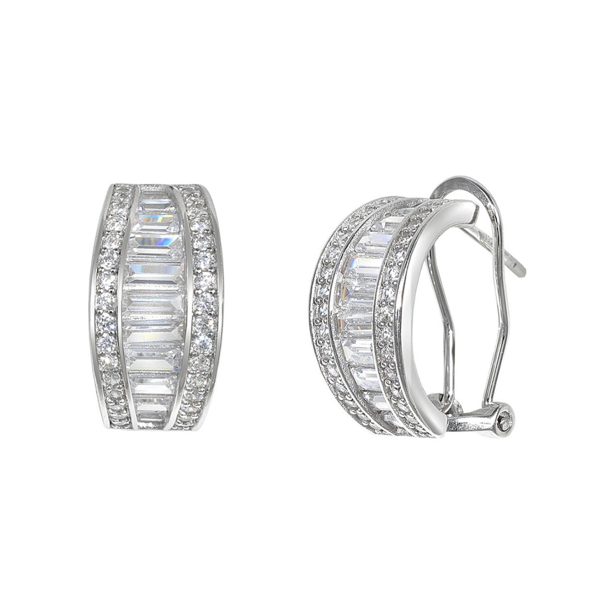 Pendientes de plata de ley 925 de 8x16 mm con circonitas talla baguette
