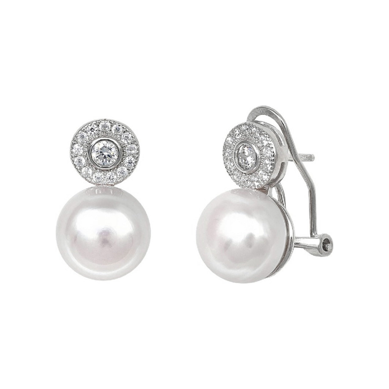 Pendientes tú y yo de plata de ley 925 de 10x17 mm con perla natural y circonitas
