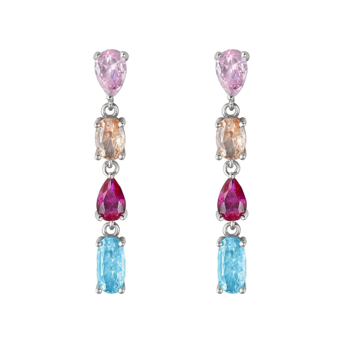 Pendientes largos de plata de ley 925 de 5x36 mm con circonitas multicolor