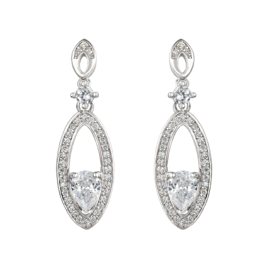Pendientes largos de plata de ley 925 de 10x33 mm en marquesa calada con circonitas