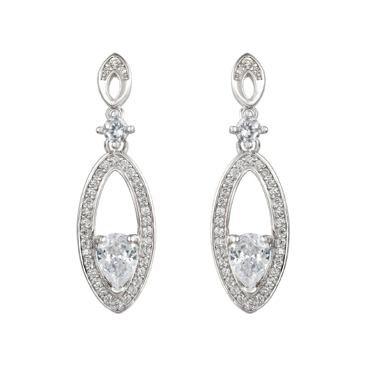 Pendientes largos de plata de ley 925 de 10x33 mm en marquesa calada con circonitas