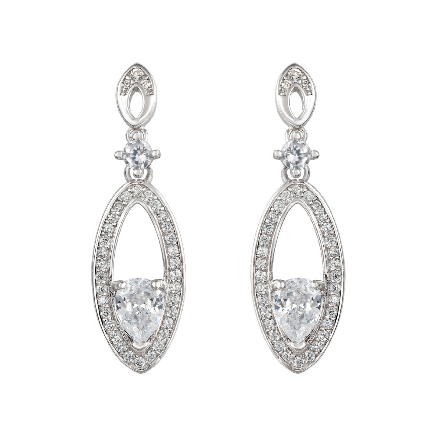 Pendientes largos de plata de ley 925 de 10x33 mm en marquesa calada con circonitas