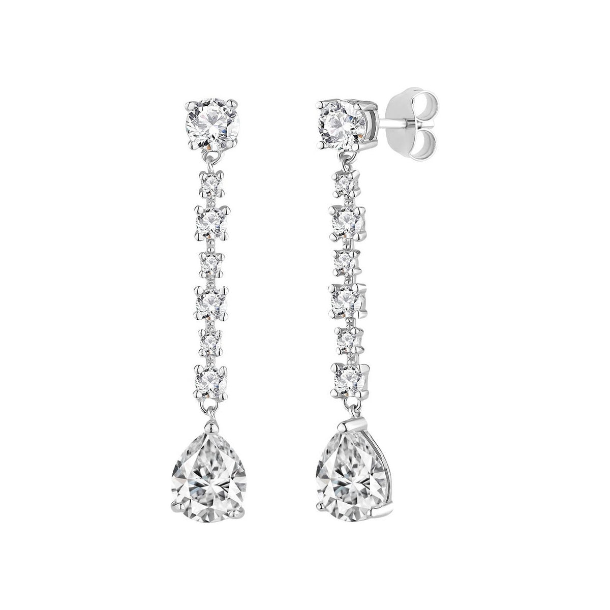 Pendientes largos de plata de ley 925 de 7x40 mm con línea de circonitas y gota