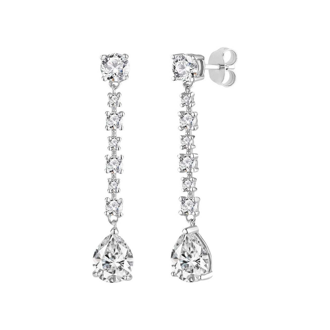 Pendientes largos de plata de ley 925 de 7x40 mm con línea de circonitas y gota