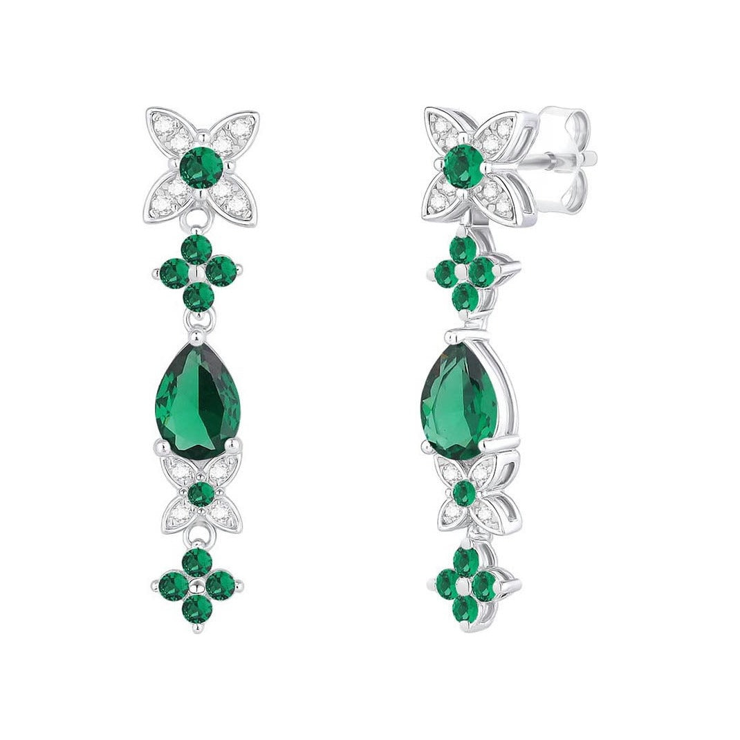 Pendientes largos de plata de ley 925 de 7x31 mm con circonitas verdes tipo esmeralda