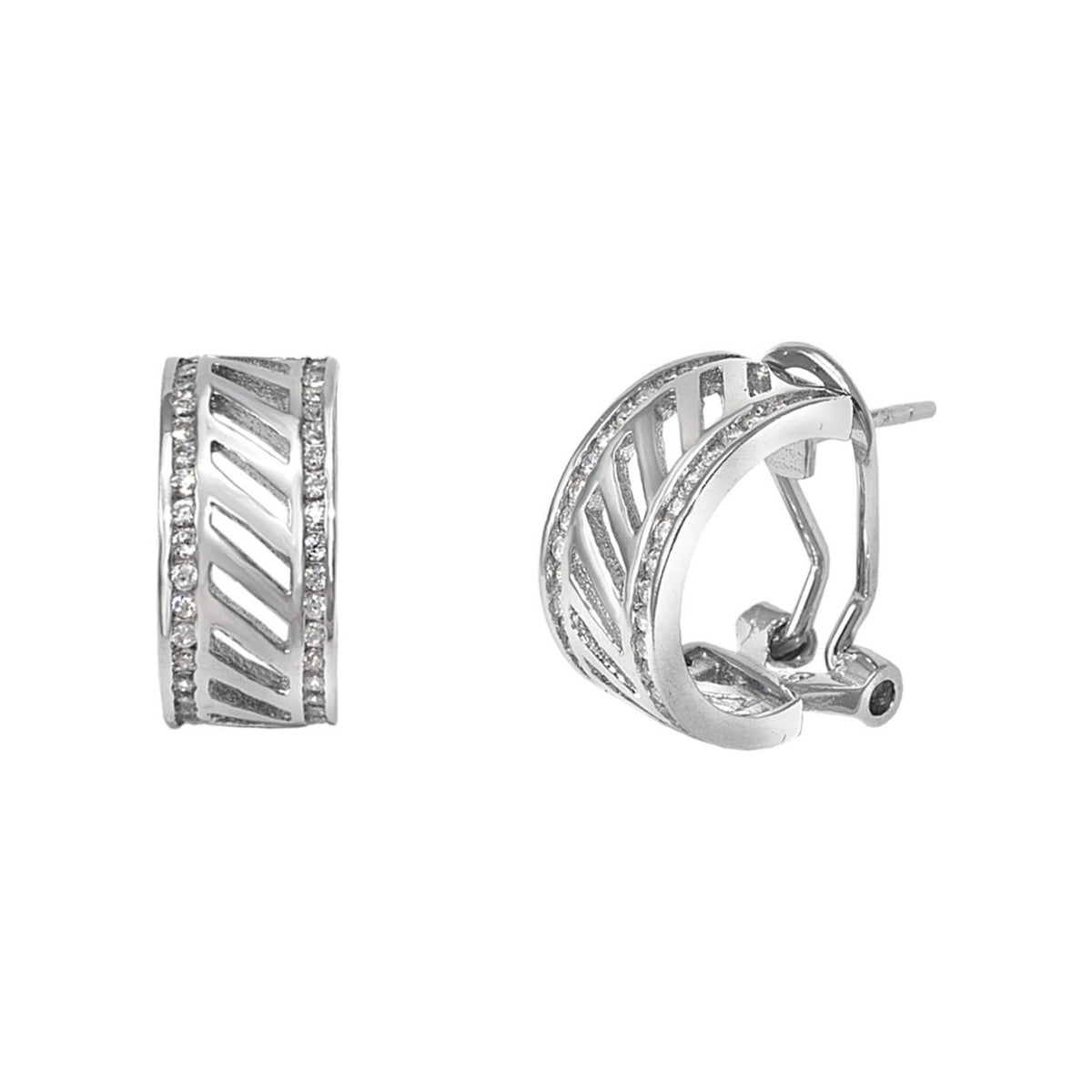 Pendientes de plata de ley 925 de 6x14 mm estriados con circonitas