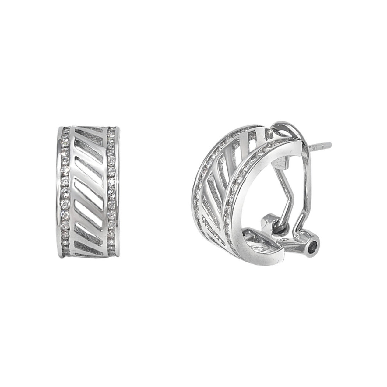 Pendientes de plata de ley 925 de 6x14 mm estriados con circonitas