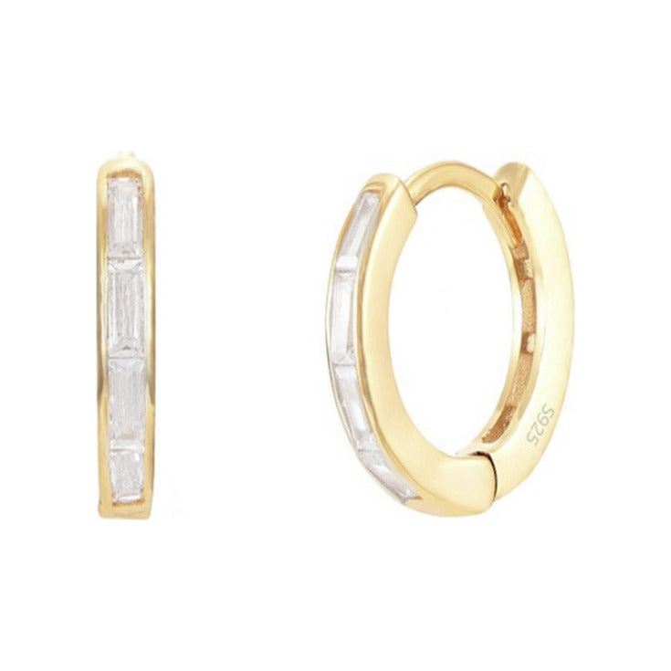 Criollas de plata de ley 925 con baño de oro de 13 mm con circonitas baguette