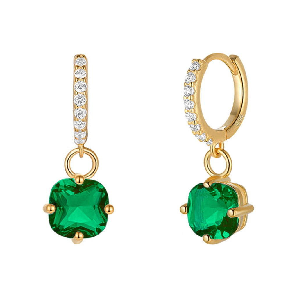 Criollas de plata de ley 925 con baño de oro de 7x21 mm con circonita verde colgante