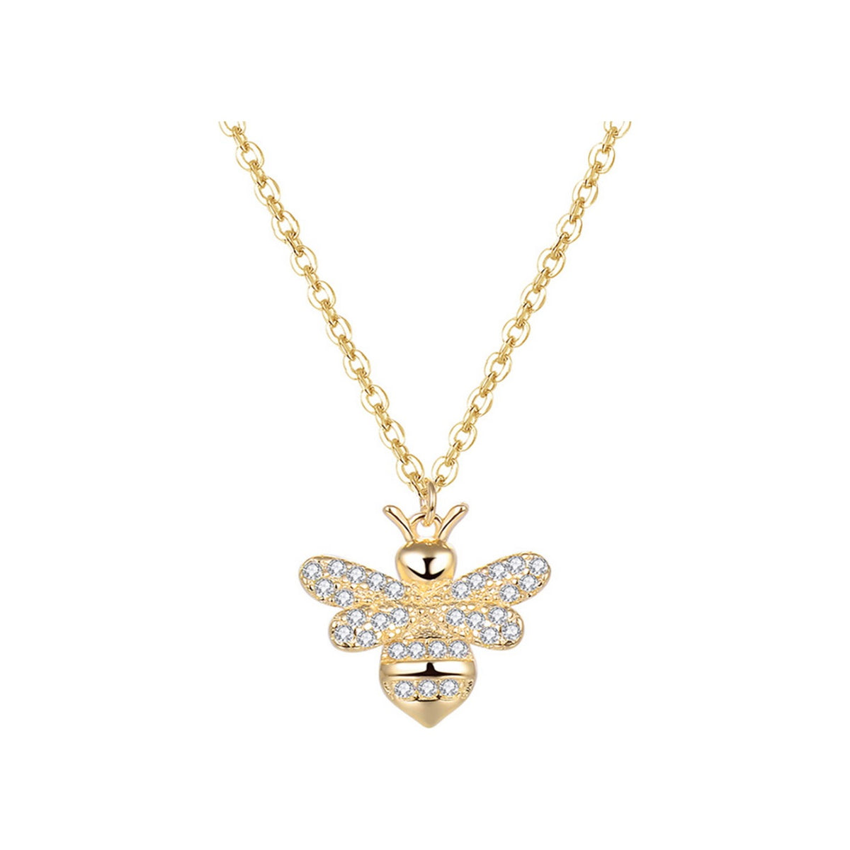 Gargantilla de plata de ley 925 con baño de oro y colgante de abeja de 13 mm con circonitas