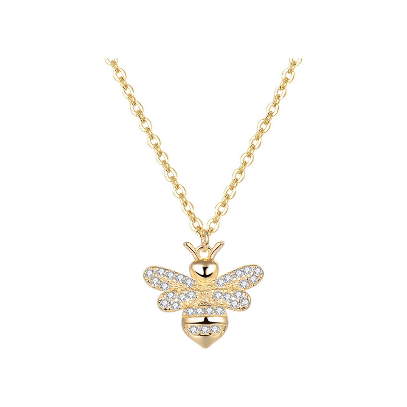 Gargantilla de plata de ley 925 con baño de oro y colgante de abeja de 13 mm con circonitas