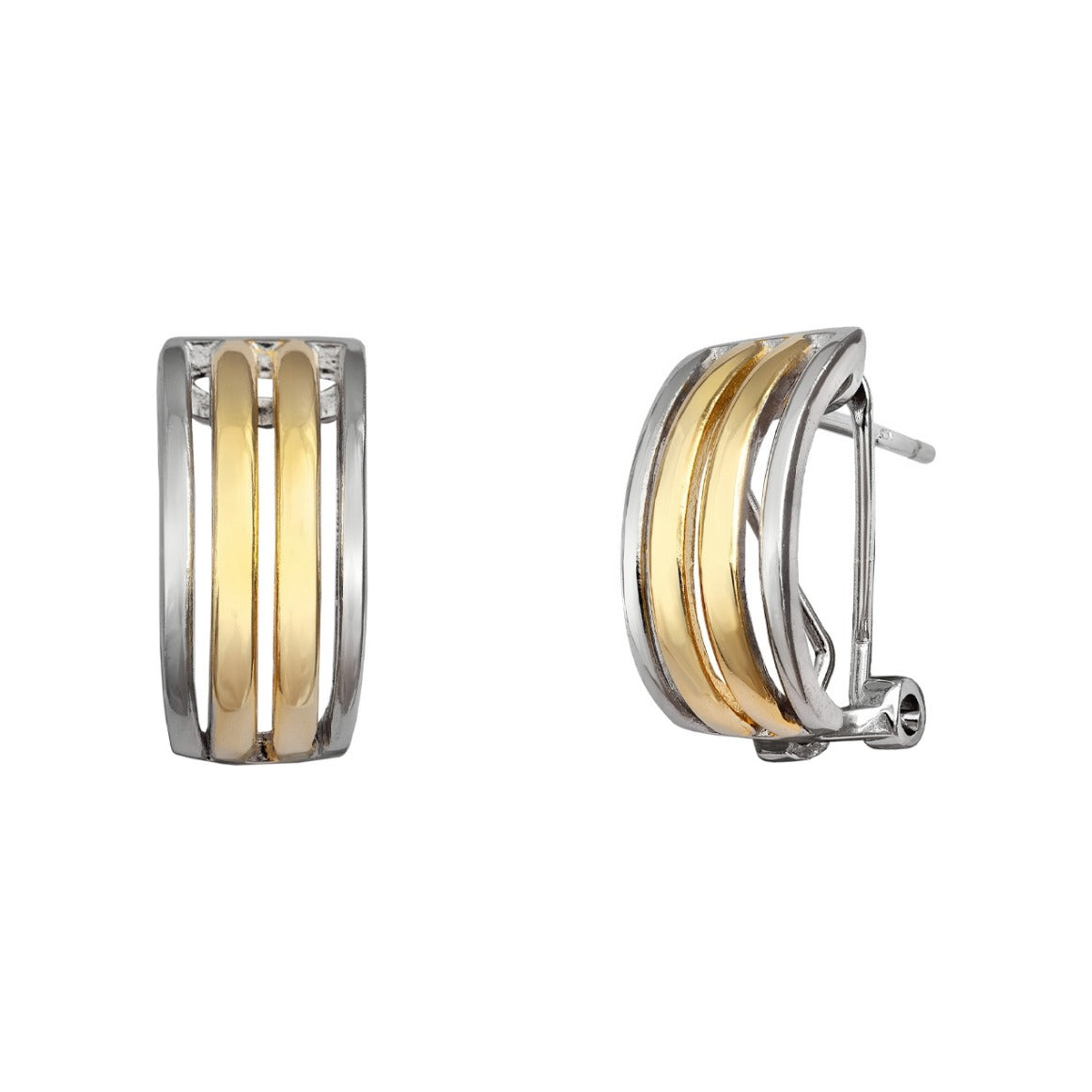 Pendientes bicolor de plata de ley 925 con baño de oro de 8x16 mm