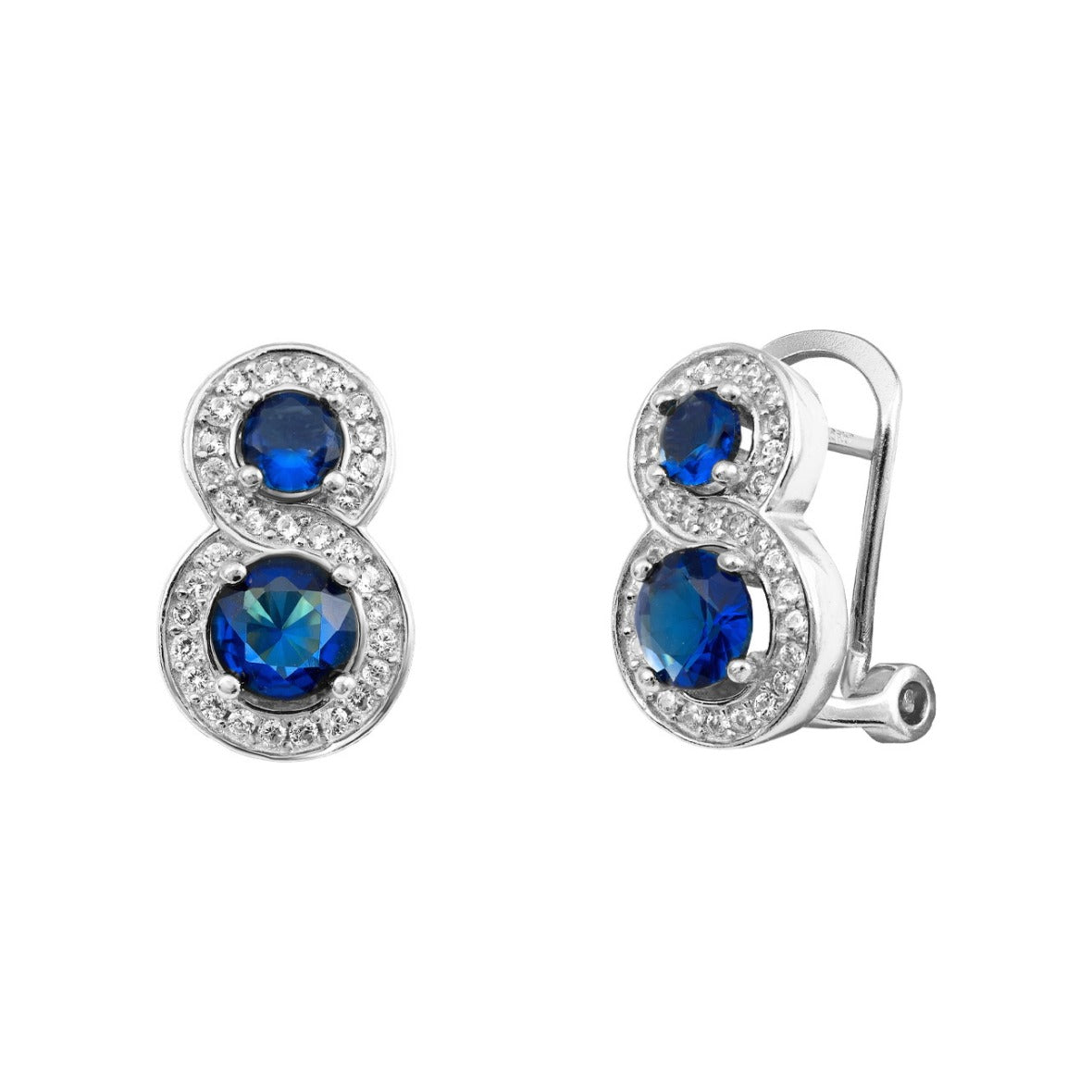 Pendientes de plata de ley 925 de 9x15 mm con dos circonitas azules tipo zafiro y orla