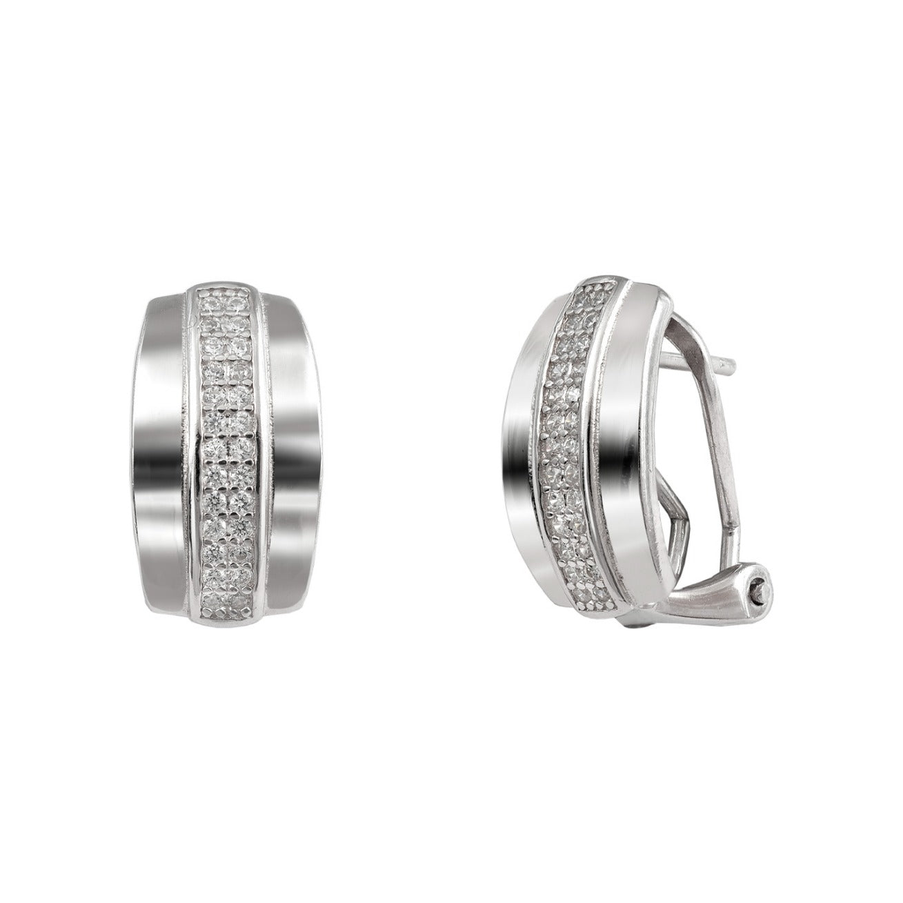 Pendientes de plata de ley 925 de 8x15 mm anchos, satinados y con circonitas