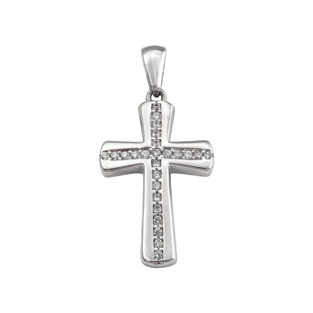 Colgante de cruz pequeña de plata de ley 925 de 13x20 mm con circonitas