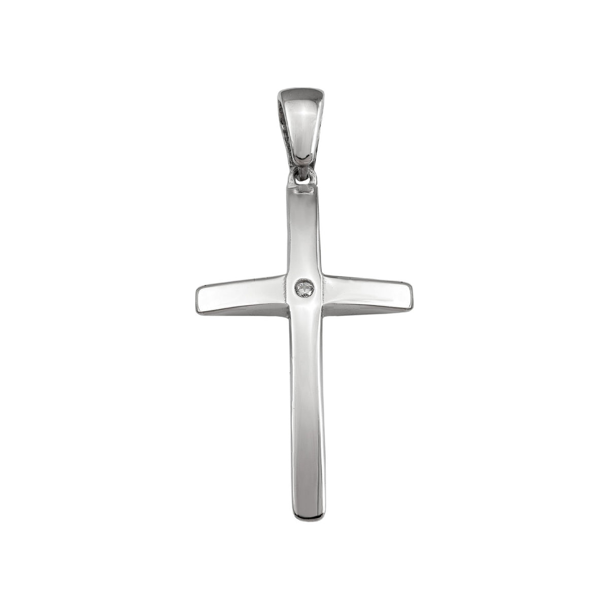 Colgante de cruz de plata de ley 925 lisa de 18x29 mm con una circonita